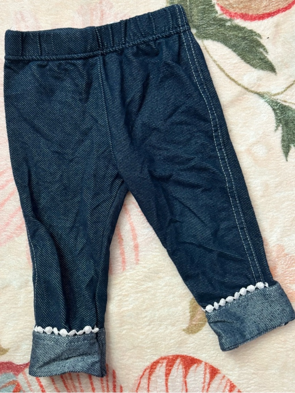 Kids Navy Blue Denim-Look Leggings with Rolled Cuffs